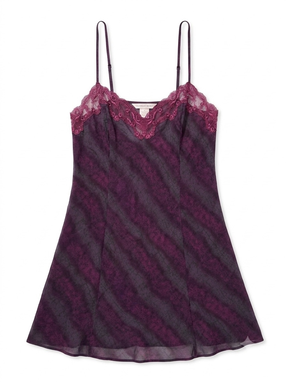 Victoria's Secret Sheer Lace Trim Full Slip Adjustable Straps Purple/Black M
